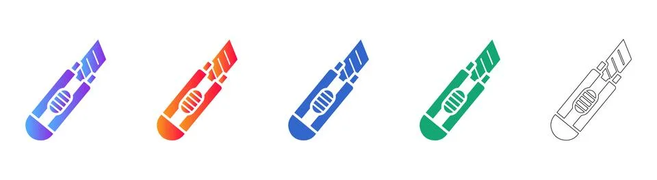 Utility Cutter Knife Icon Set Stock Illustration
