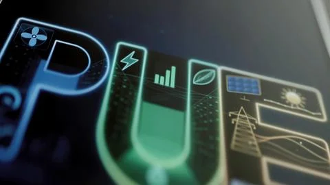 Utility efficiency controls align across PUE display Stock Photos