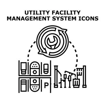 Utility facility management system icons concept Stock Illustration