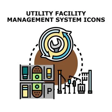 Utility facility management system icons concept Stock Illustration