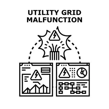 Utility grid malfunction causing power system failure Stock Illustration