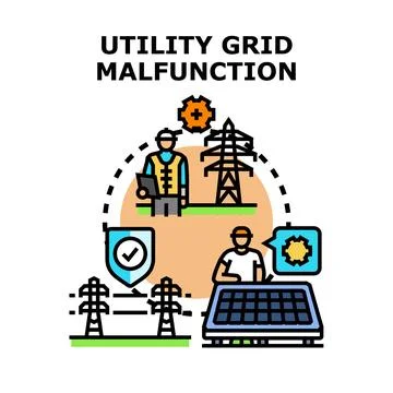Utility grid malfunction concept resolving energy problems Stock Illustration