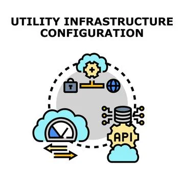 Utility infrastructure configuring cloud computing and data Stock Illustration