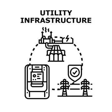 Utility infrastructure engineering delivering energy to homes Stock Illustration