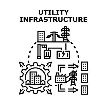 Utility infrastructure providing services to residential buildings Ilustración de archivo