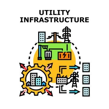 Utility infrastructure providing services to residential buildings Ilustración de archivo