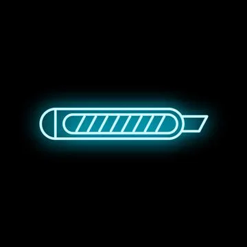 Utility knife box cutter tool neon glowing icon Stock Illustration