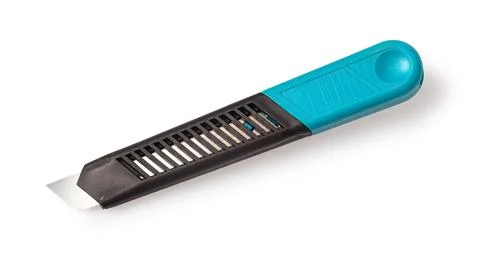 Utility knife with extendable blade on white background 스톡 사진