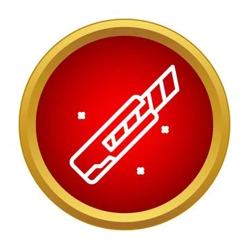 Utility knife line icon on red button Stock Illustration