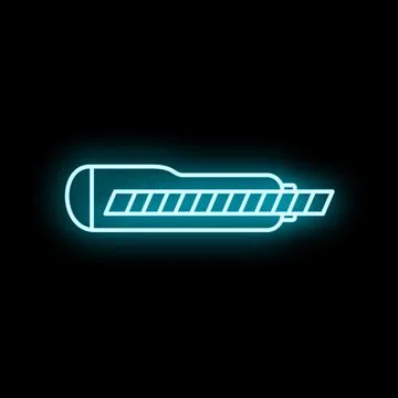 Utility knife neon blue glowing icon on black Stock Illustration