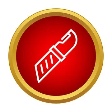 Utility knife outline icon in red gold circle Stock Illustration