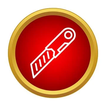 Utility knife symbol icon on red circle Stock Illustration