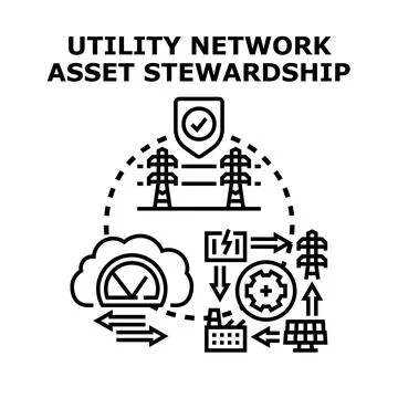Utility network asset stewardship concept vector illustration Stock Illustration