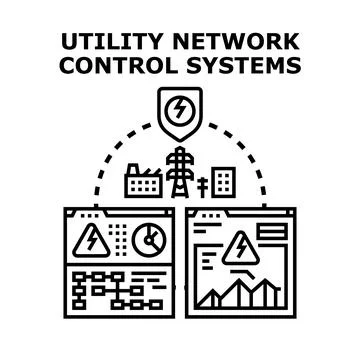 Utility network control systems managing energy infrastructure Illustrazione stock