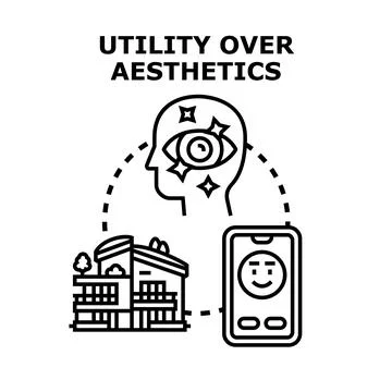 Utility over aesthetics concept for design and value Stock Illustration