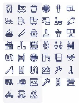 Utility Pixel Aligned Vector Set with 45 Retina Ready Bold Line Icons Stock Illustration