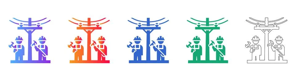 Utility Pole and Electrical Maintenance Icons Stock Illustration