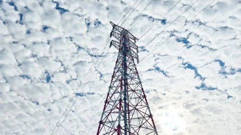 Utility pole consist of steel structure framing to support carry high-voltage Stock Footage 326062806