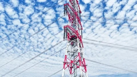 Utility pole consist of steel structure framing to support carry high-voltage Stock Footage 326063110