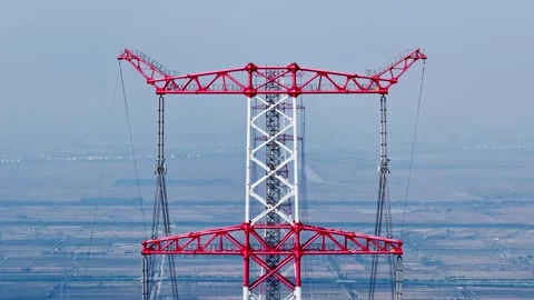Utility pole consist of steel structure framing to support carry high-voltage Stock-Footage 326063471