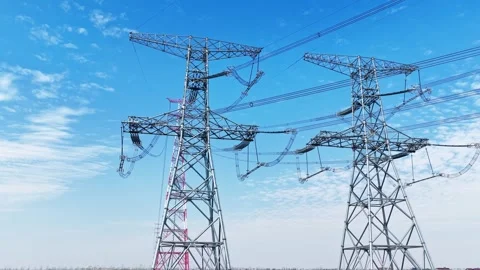Utility pole consist of steel structure framing to support carry high-voltage Stock Footage 326064354