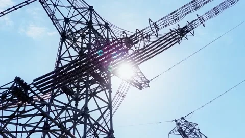 Utility pole consist of steel structure framing to support carry high-voltage Stock Footage 326065184