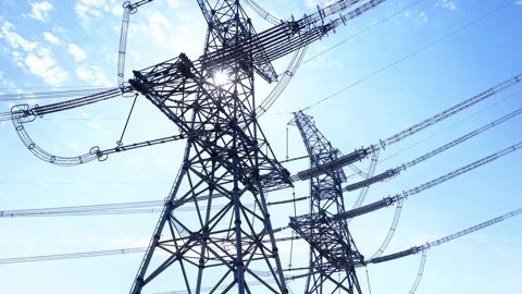Utility pole consist of steel structure framing to support carry high-voltage Stock Footage 326065290