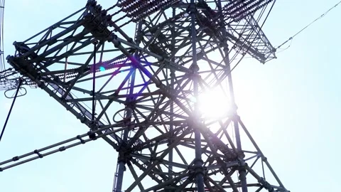 Utility pole consist of steel structure framing to support carry high-voltage Stock Footage 326065483
