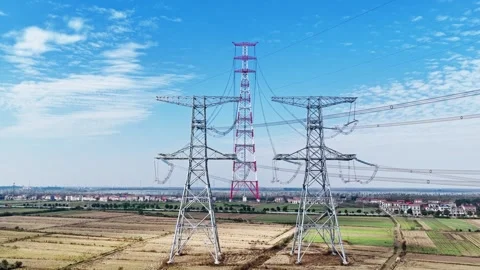 Utility pole consist of steel structure framing to support carry high-voltage Stock Footage 326078675
