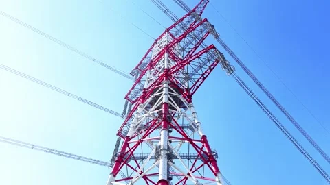 Utility pole consist of steel structure framing to support carry high-voltage Stock Footage 326079364