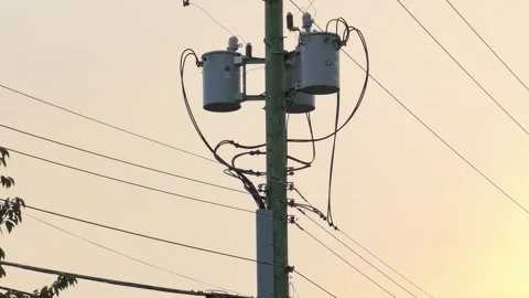 Utility pole electrical transformers silhouette Vidéo 342589502