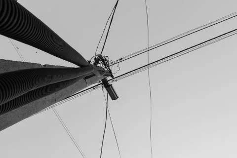Utility pole with electrical wires Stock Photos