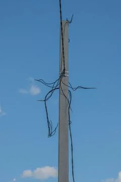 Utility Pole With Exposed Electrical Wires Stock Photos