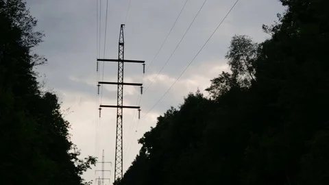 Utility poles in gloomy sunset Video stock 77101378