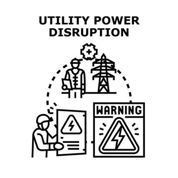 Utility power disruption warning with engineers working Stock Illustration