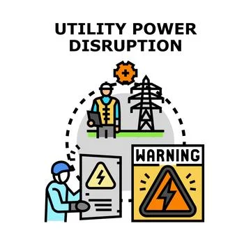 Utility power disruption warning with engineers working 스톡 일러스트
