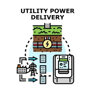 Utility power electricity delivery infrastructure concept illustration イラスト素材
