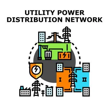 Utility power grid delivering electricity to consumers Stock Illustration