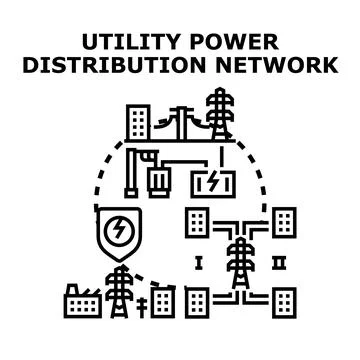 Utility power grid delivering electricity to consumers Stock Illustration