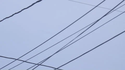 Utility power line in windy winter day snowy Vídeo Stock 258629786