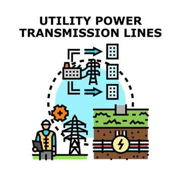 Utility power transmission lines delivering electricity concept Stock Illustration