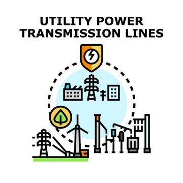 Utility power transmission lines electric grid system Stock Illustration