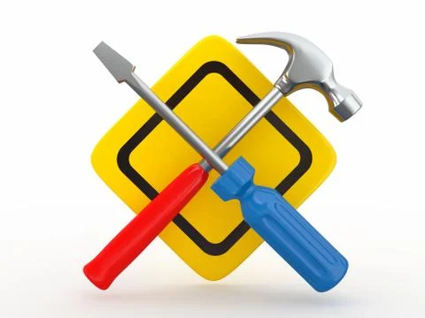 Utility. tools, screwdriver and hammer on white bsckground. 3d Illustrazione stock