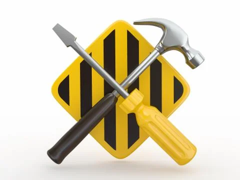 Utility. tools, screwdriver and hammer on white bsckground. 3d Illustration