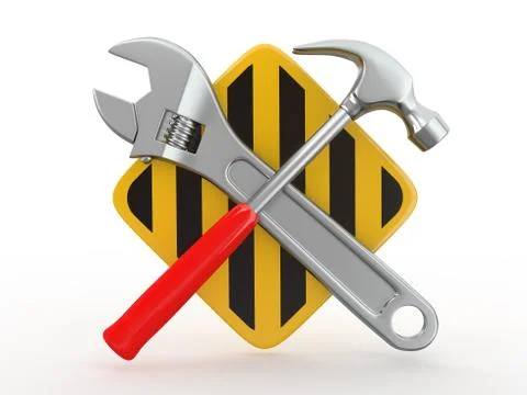 Utility. tools, wrench and hammer on white bsckground. 3d Stock Illustration