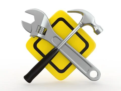 Utility. tools, wrench and hammer on white bsckground. 3d Иллюстрация