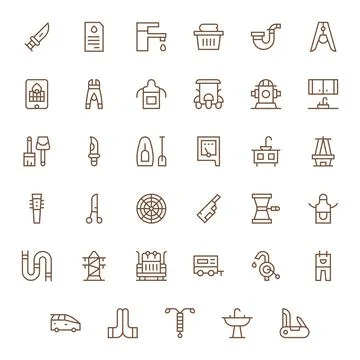 Utility Vector Icon Toolkit featuring 35 Pixel Optimized 128x128 Regular Li.. Stock Illustration