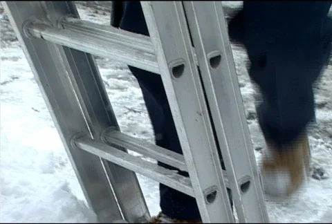 Utility Worker Climbs Ladder 093 Stock Footage 488285