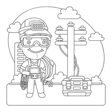 Utility Worker Coloring Page Stock Illustration