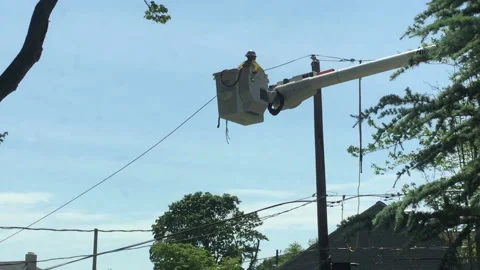 Utility Worker Cutting Power Line Stock Footage 131991473